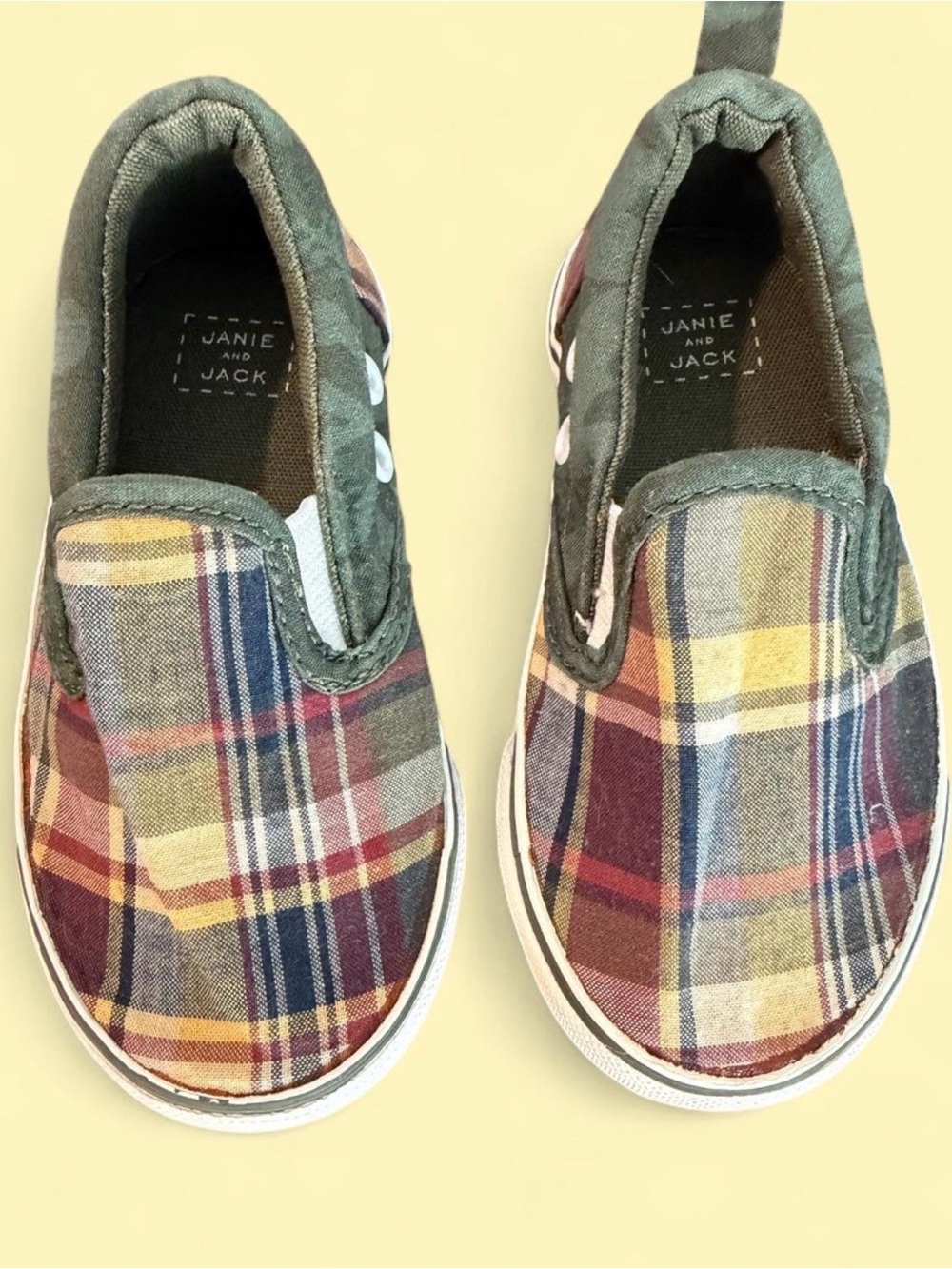 Janie and Jack Plaid Slip-On Sneakers - Green, Red & Yellow